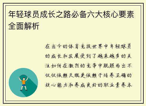 年轻球员成长之路必备六大核心要素全面解析 年轻球员成长之路必备六大核心要素全面解析